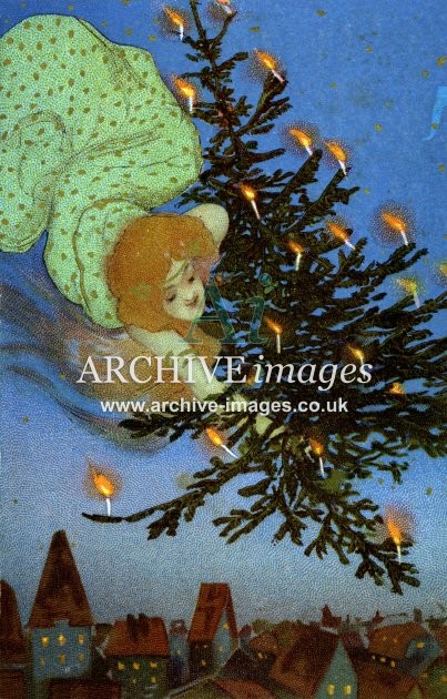 Raphael Kirchner, Christmas Tree Girl In Night Sky A FG