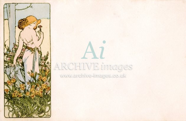 Alphonse Mucha, Classical Girl Flowers D FG
