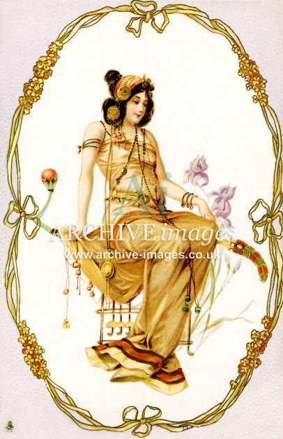 Artist unknown, Classical Girl In Ribbon Frame FG