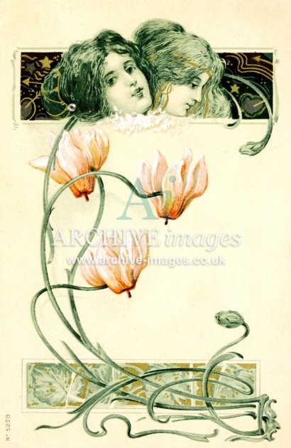 Artist unknown, Girls Heads & Intertwined Flowers FG