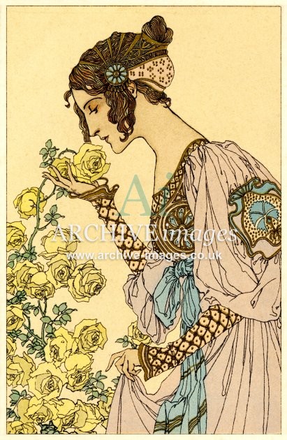 Artist unknown, Girl Smelling Rose FG