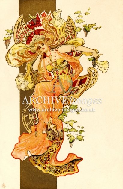Artist unknown, Art Nouveau Girl On Golden Throne FG