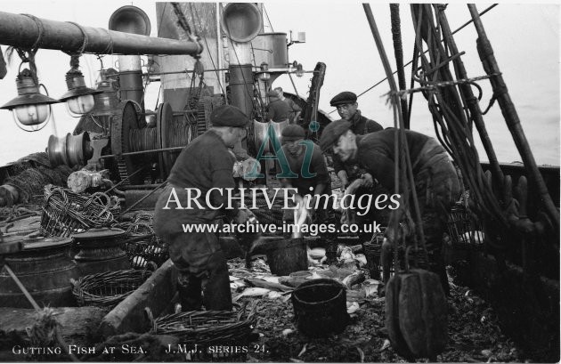 Edwardian Fishermen Gutting Fish At Sea MD