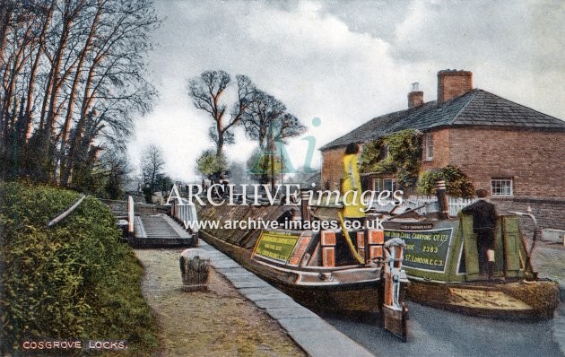 Grand Union Canal, Cosgrove Lock & Barges c1935