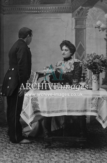 Edwardian Lady at Table & Waiter MD