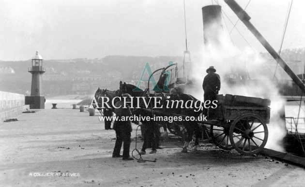 St Ives Harbour Steam Collier Unloading c1925
