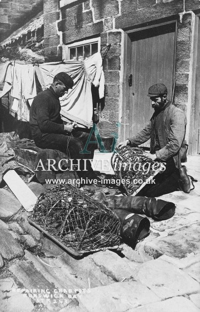 Runswick Bay, Fishermen Mending Crab Pots MD