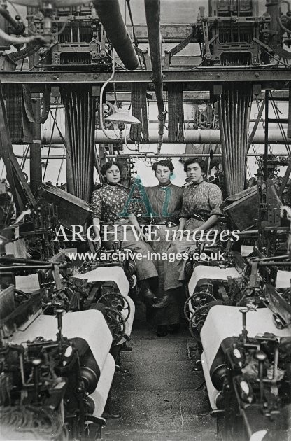 Lancashire Cotton Mill Interior, Machines & Female Workers MD