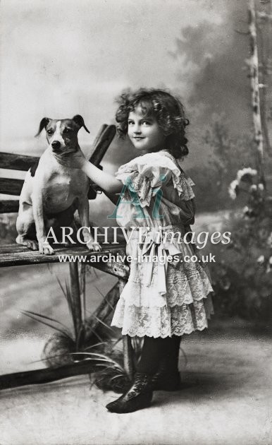 Edwardian Girl in Lace Dress with Dog MD