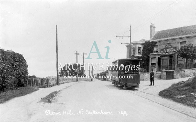 Cleeve Hill nr Cheltenham, Rising Sun Hotel & Tram No. 9 c1905