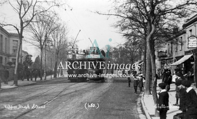 Cheltenham Upper High St & Trams Nos 6 & 17 c1908