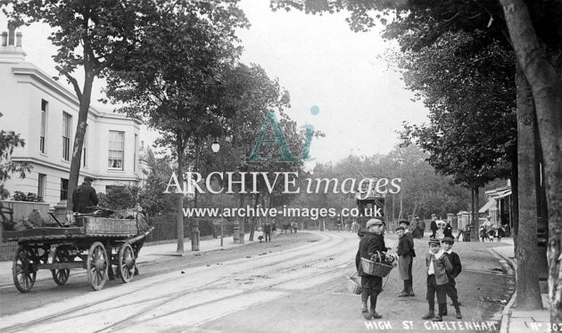 Cheltenham High St, Tram & Coal Cart c1906