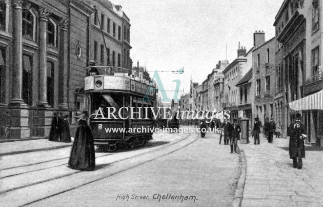 Cheltenham High St & Tram No. 2 c1905