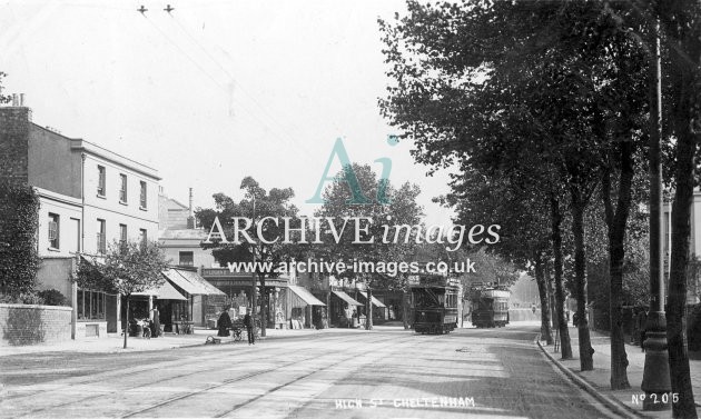 Cheltenham, Upper High St & Trams c1908
