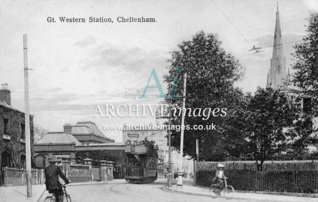 Cheltenham St James Railway Station, forecourt & tram