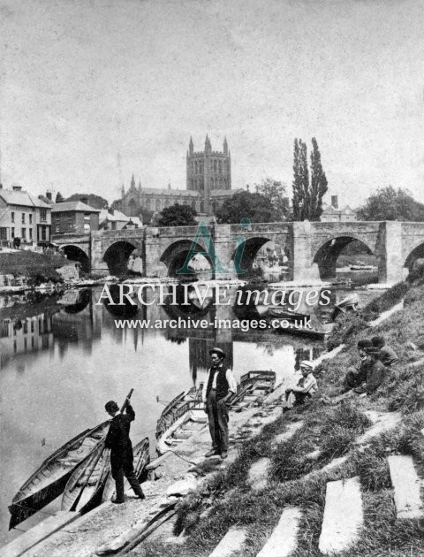 Hereford, River Wye Bridge & Cathedral c1860