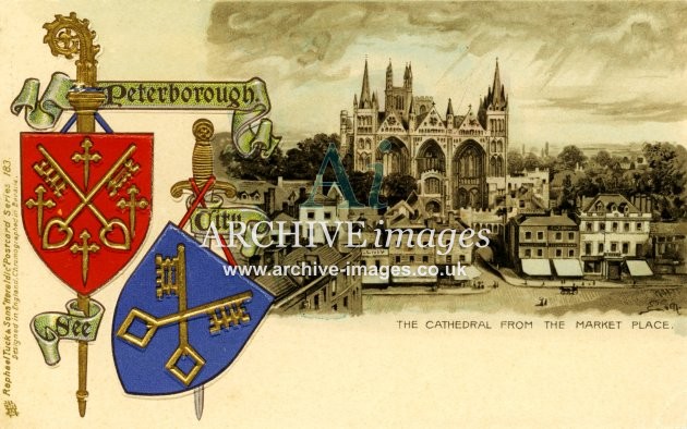 Tuck Heraldic 183 Peterborough, Cathedral from Market Place FG