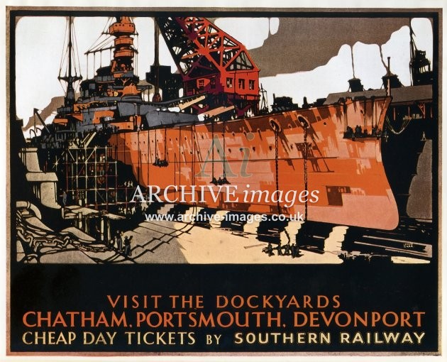Naval Dockyards Southern Railway Poster Type Advert 1930s