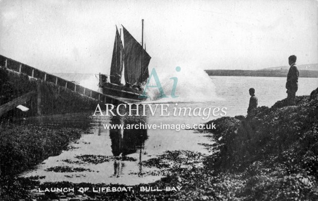 Amlwch, Bull Bay lifeboat launch c1910