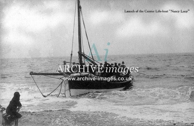 Caister lifeboat, launch of Nancy Lucy c1905