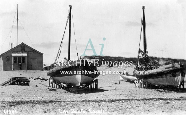 Caister lifeboats Nos 1 & 2 and lifeboat house c1930