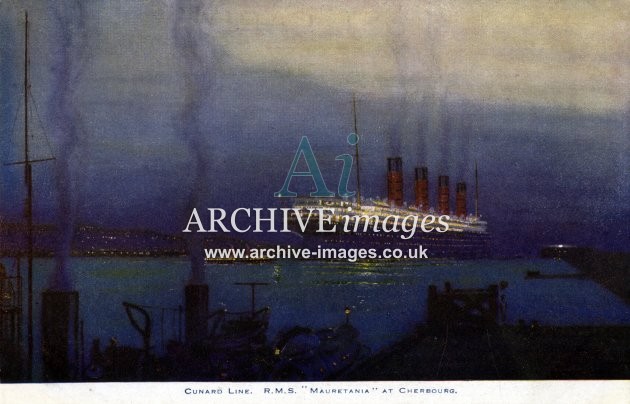 RMS Mauretania, Cunard Line, at Cherbourg