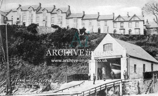 New Quay, Cardigan, lifeboat house & Glanmore Terrace c1906