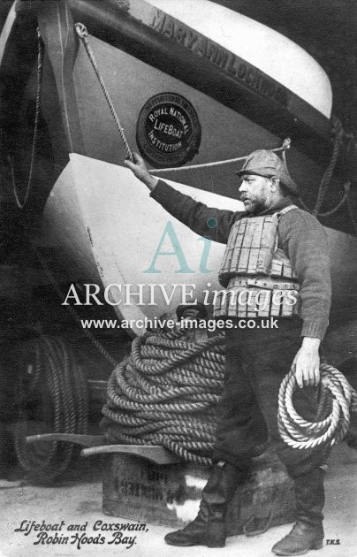 Robin Hoods Bay, lifeboat Mary Ann Lockwood & coxswain c1910