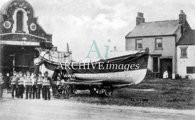 Seaton Carew lifeboat, crew & house c1905