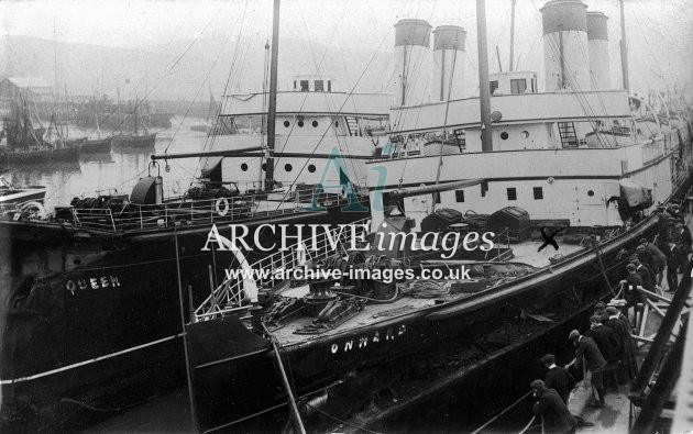 Damaged paddle steamers Onward & The Queen at Dover c1907