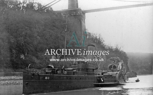 PS Cambria in WW1 grey, Clifton suspension bridge c1919