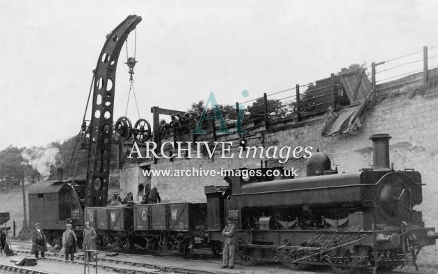 Dulcote Quarry, Shepton Mallett, GWR 0-6-0PT No 1626 & crane c1923