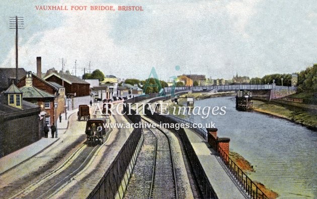 Bristol The Cut, Vauxhall Footbridge & GWR line c1905