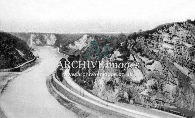 Hotwells station, train & Avon Gorge from Clifton Bridge c1905