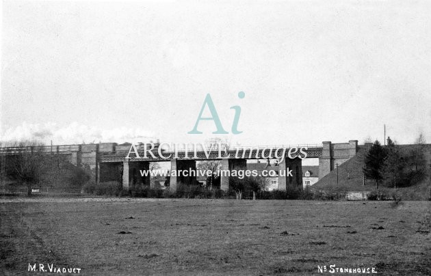 Stonehouse MR Viaduct & train c1905 JR