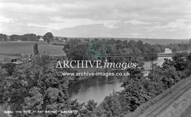 Hay on Wye, river footbridge & railway c1930