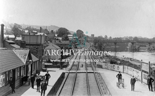Hay on Wye station & river footbridge c1908