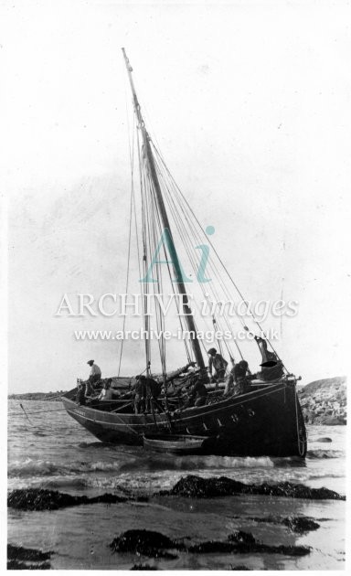 Scilly isles St Marys French crabber Camaret waiting for tide to refloat CMc