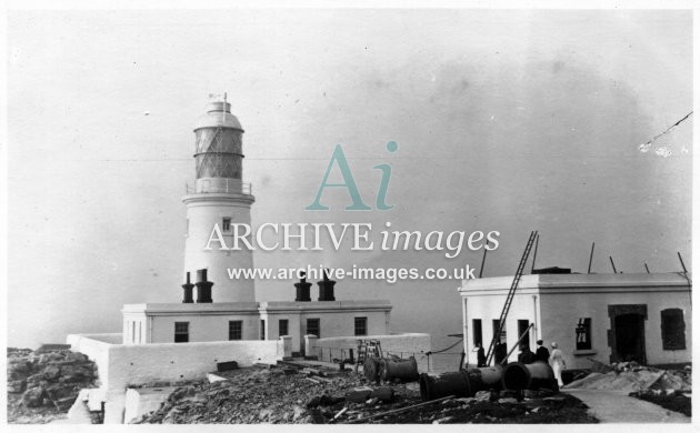 Scilly isles Round Island Lighthouse wireless station under construction 1912 CMc