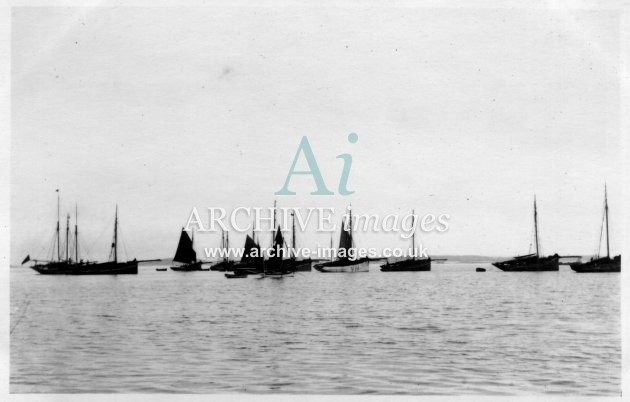 Scilly Isles St Marys 1912 French crabbers Molls boat in foreground CMc