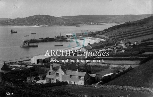Scilly isles c.1912 Tresco Pier from hill CMc