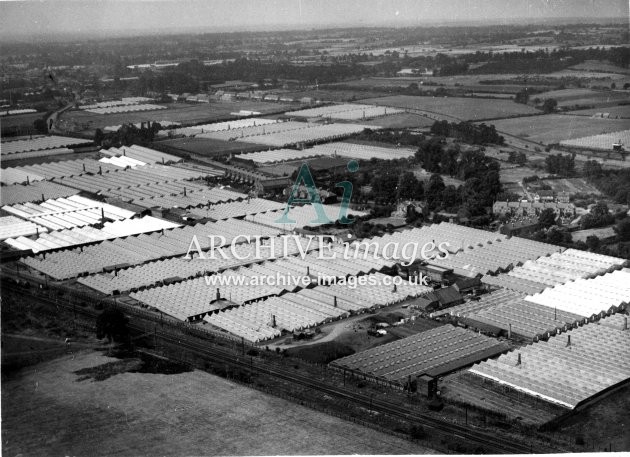 Hertfordshire Broxbourne Turnford old road and railway 19 August 1935 from the air CMc