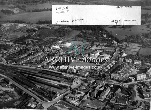 Hertfordshire Hertford Railway Station from the air 1938