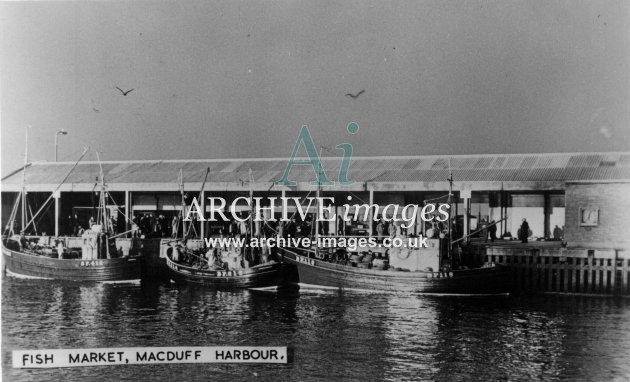 Banff fish market Macduff harbour Fishing Industry c1955 CMc