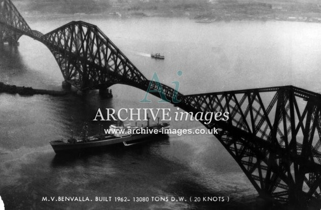 West Lothian Ben Line Benvalla at Forth railway bridge c1960 CMc