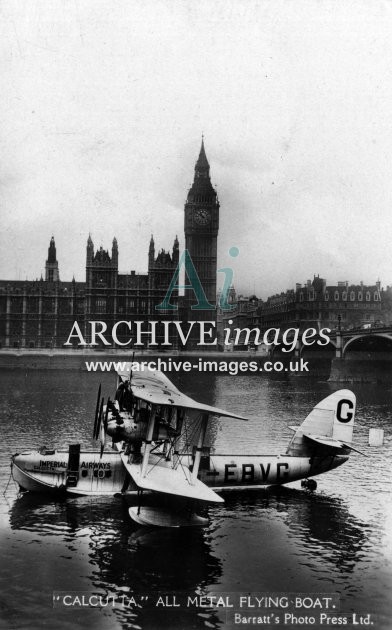 Aviation London Imperial Airways Calcutta flying boat at Houses of Parliament c1926 CMc