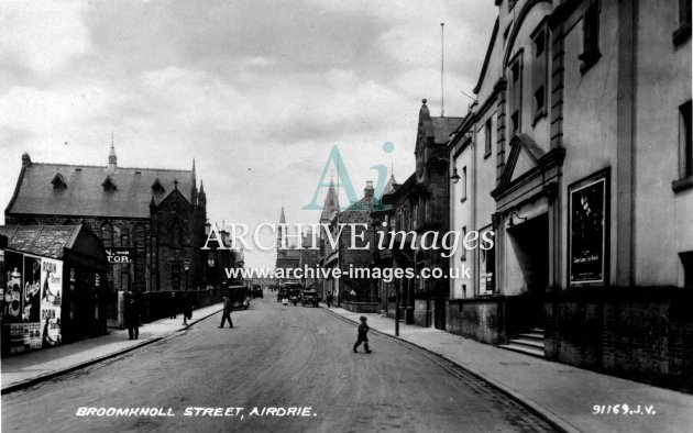 Lanarkshire Airdrie Broomknoll Street with Cinema c1930 CMc