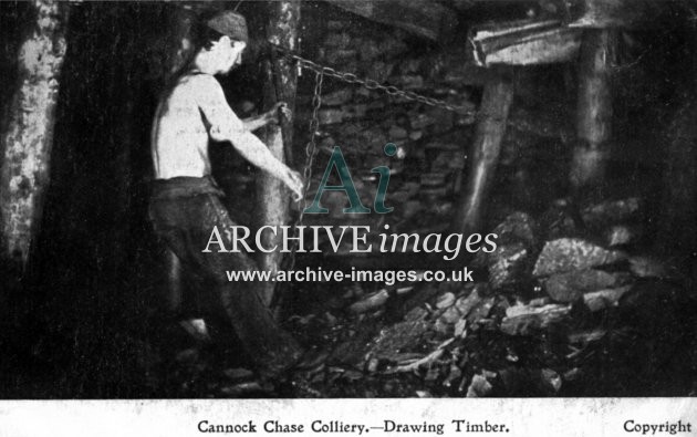 Staffordshire Mining Cannock Chase colliery drawing timber c1905 CMc