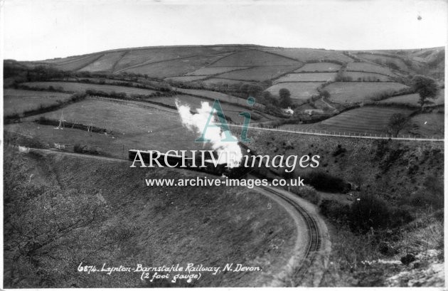 Devon Railway Lynton and Barnstaple Railway train in countryside c1925 CMc