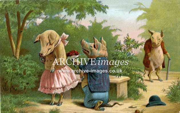 anthropomorphic pigs 2 chromo litho postcard c1903 CMc